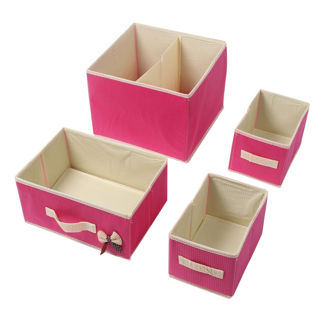 Ruilogod Tela no tejida 2 capas 3 cajones sujetador ropa interior calcetines corbatas caja de almacenamiento fucsia conjunto