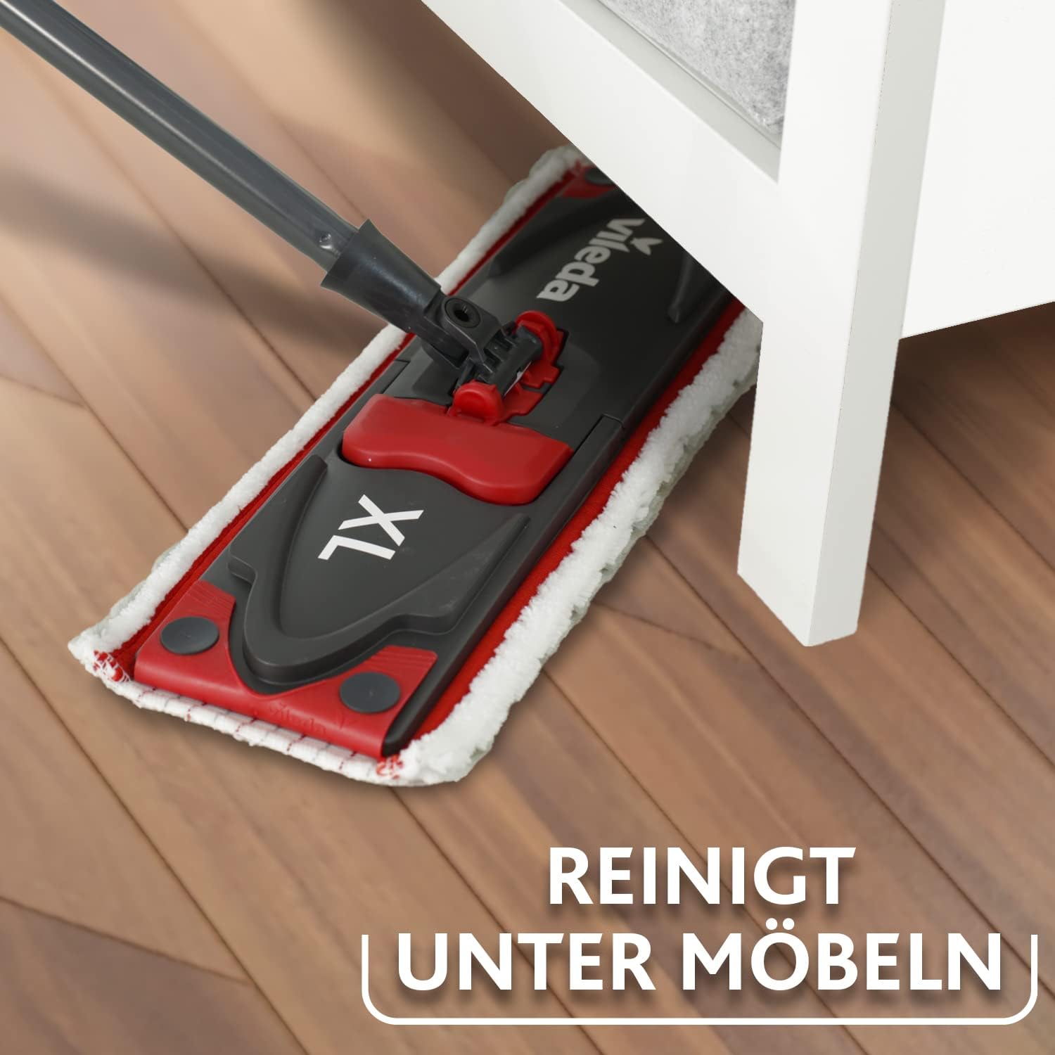 Vileda Ultramax XL Turbo 2in1 Bodenwischer Set mit Eimer & Mikrofaser | Wischerplatte 42cm | Stiellänge 75-130cm | Turbo Eimer mit PowerSchleuder | für alle Hartböden | rot