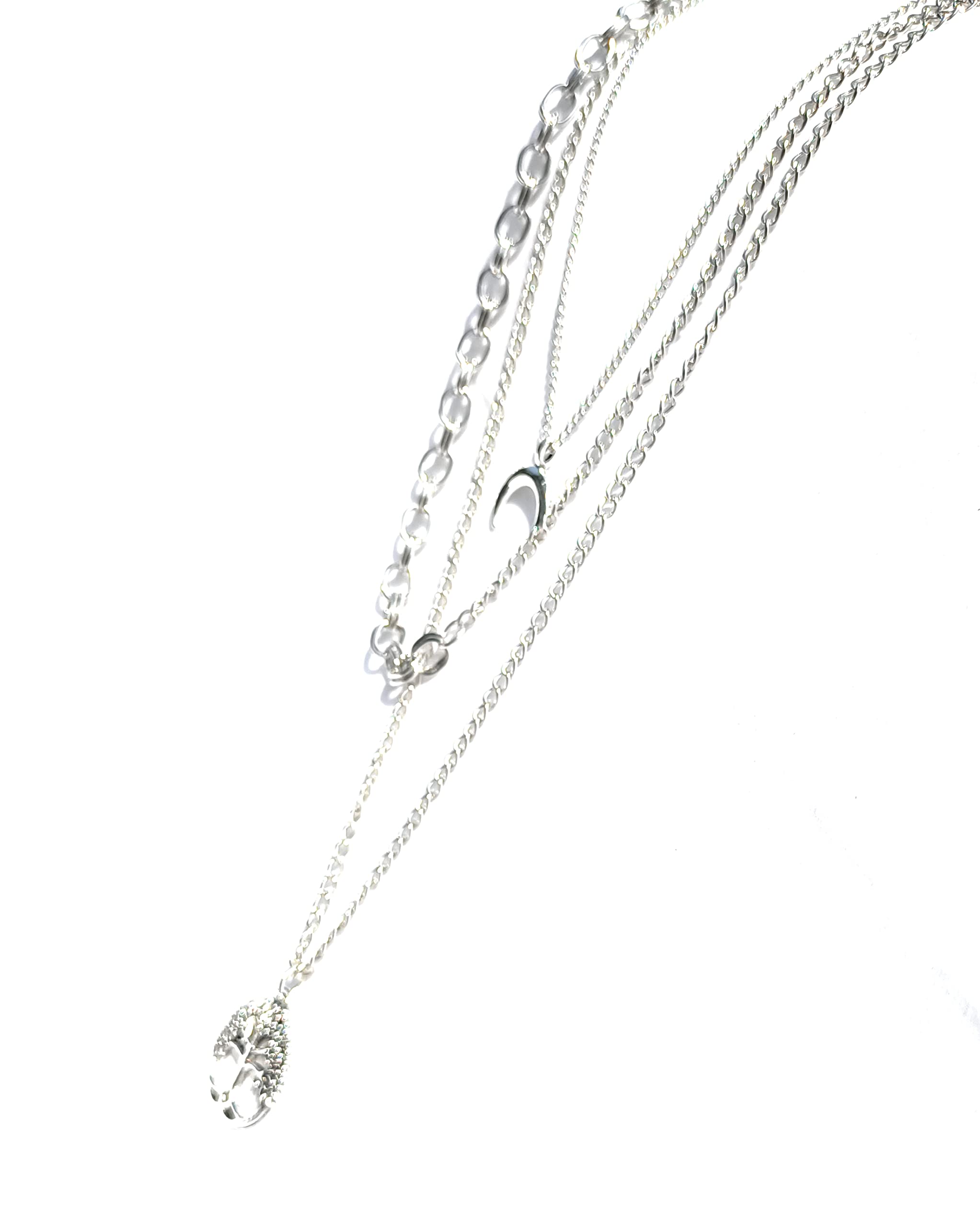 GenericDIVINE CHARM Silver Wish Tree Half Moon three layered Necklace for women