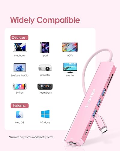 Miniatura 8 de LENTION Hub USB-C 8 en 1 con HDMI 4K 60Hz, entrega de energía de 100 W, datos USB C de 5 Gbps, 3 USB 3.0 y lector de tarjetas microSD y SD para