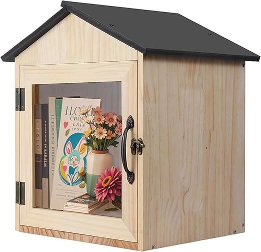 Little Library Box Outdoor Wooden Outside Library Book Boxes Literature Exchange Box Book Storage for Diy, Neighborhoods Community and Schools Sharing Literature and Newspapers (Wood)