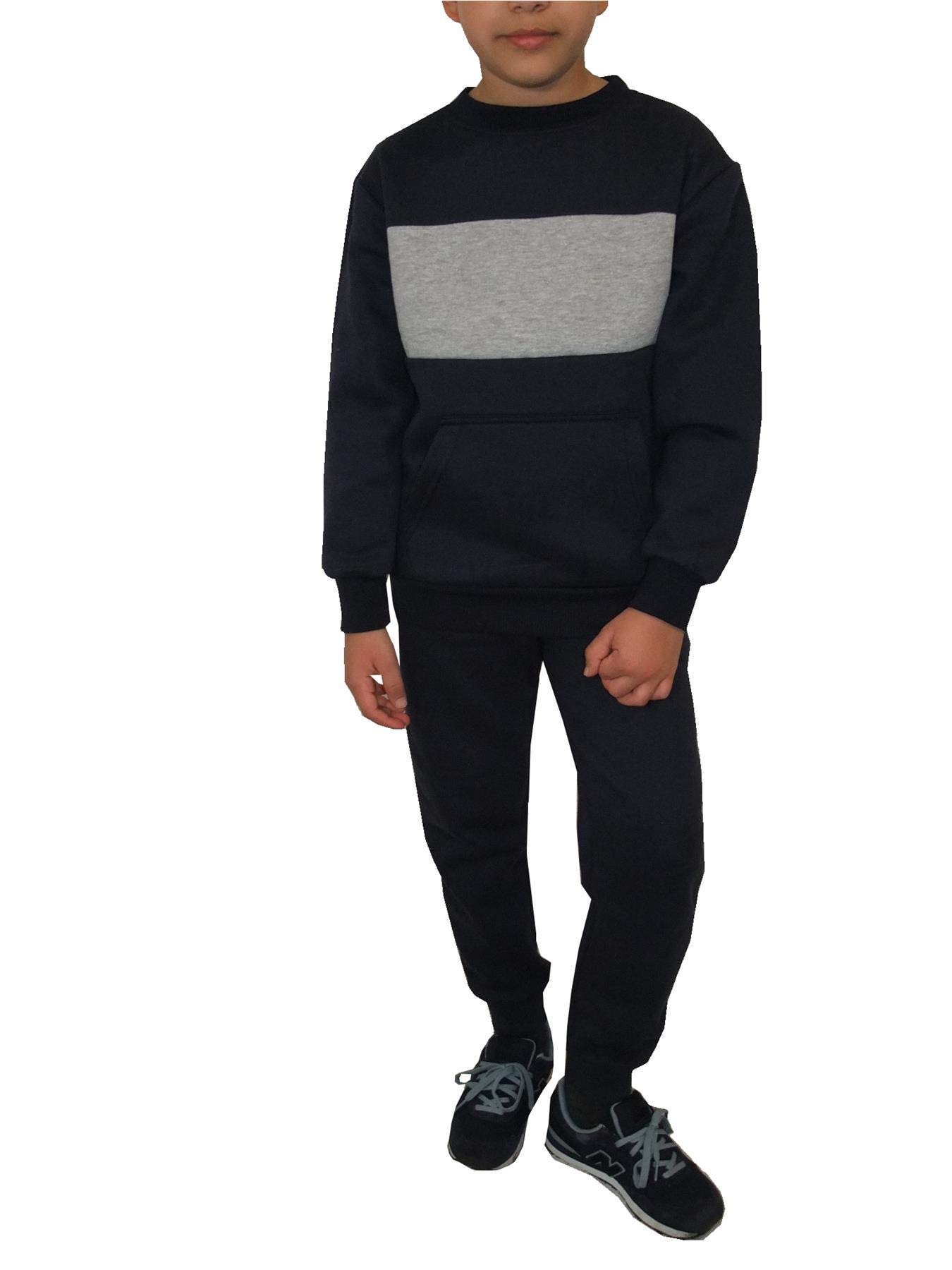 Malay Boys Navy Kids Tracksuit Branded Fleece Pullover Stripe Sweatshirt Cotton Jogging Bottom