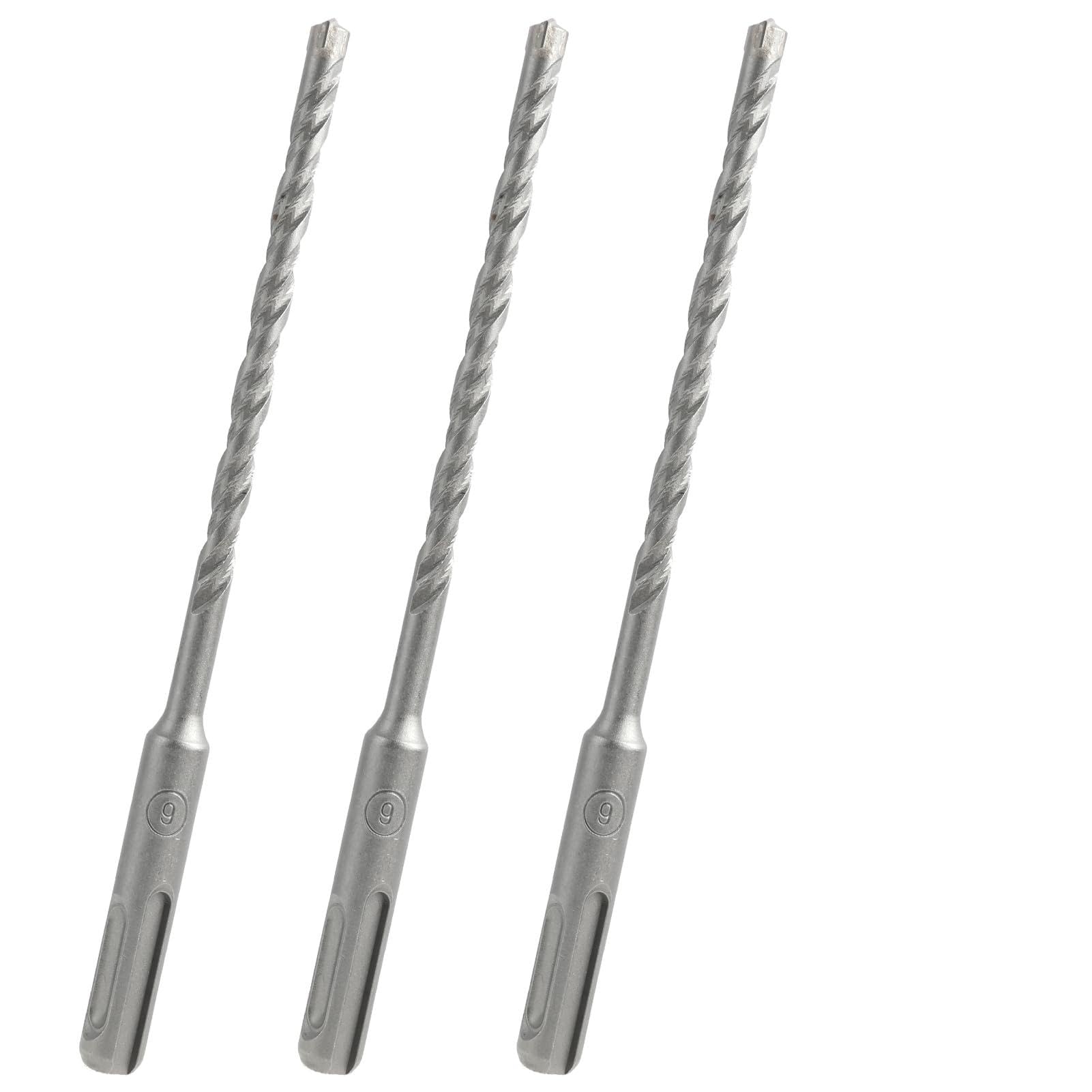 Set of 3 SDS Plus Drill Bits 6 x 160 mm, Concrete Drill Bits with 4 Carbide Edges, Ideal for Drilling in Stone, Concrete, Natural Stone, Brick Wall