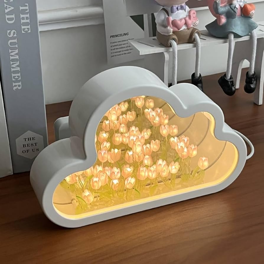 CALIBAN LáMpara de TulipáN de Nube, Luz de Noche de TulipáN de Bricolaje, Luz de Noche de Espejo de TulipáN de Nube, Luces de Mesa LED de TulipáN, LáMpara de Mesa-Rosa :