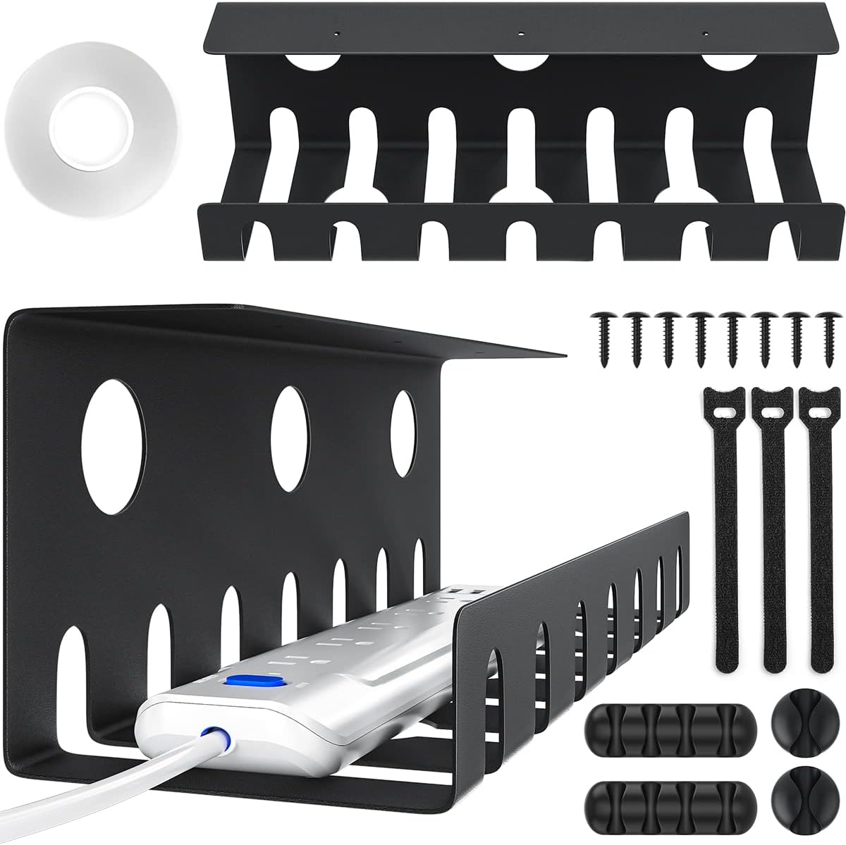 MUDEELA2 Pack Under Desk Cable Management Tray Metal Cable Tray Basket for Wire Management, No Drill PC Cord Organiser for Office Desk Cable Hider, 40.1 x 12 x 12 cm, Black Raceway