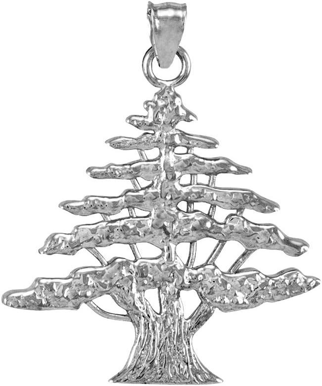 Middle Eastern Jewelry Textured 925 Sterling Silver Lebanese Cedar Tree Charm Pendant