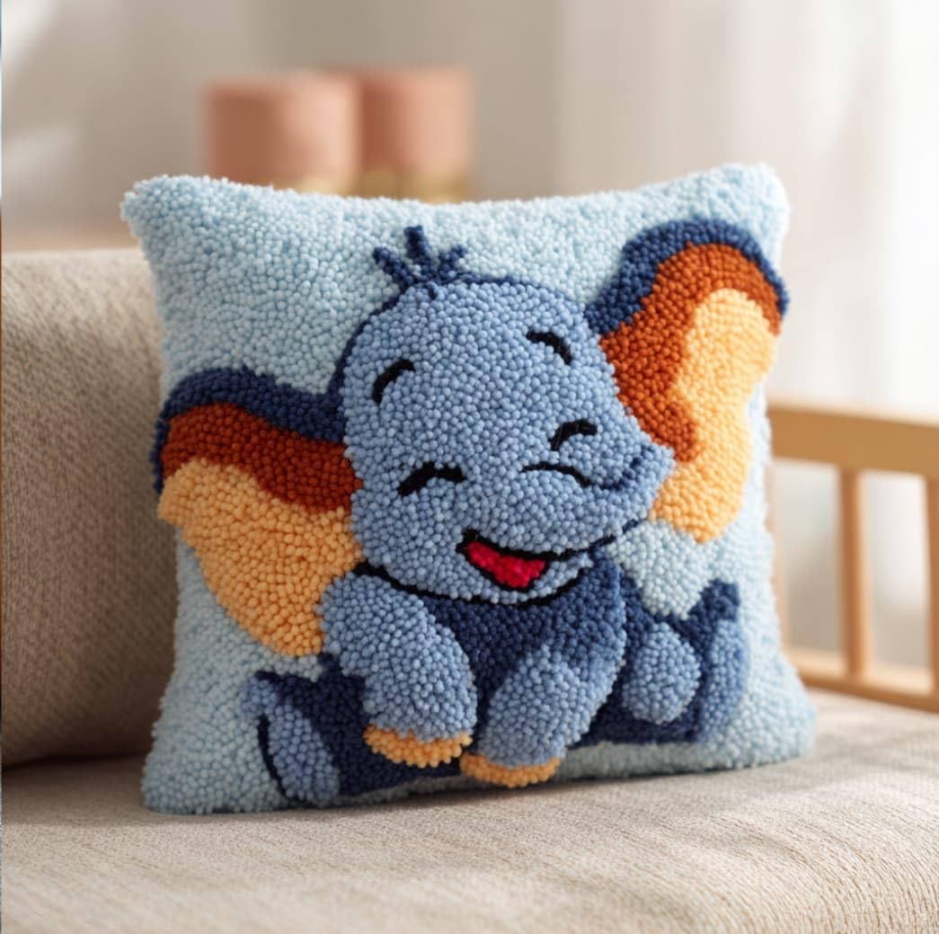 Taxpy Latch Hook Cushion Kits Baby Elephant 17X17 Inch