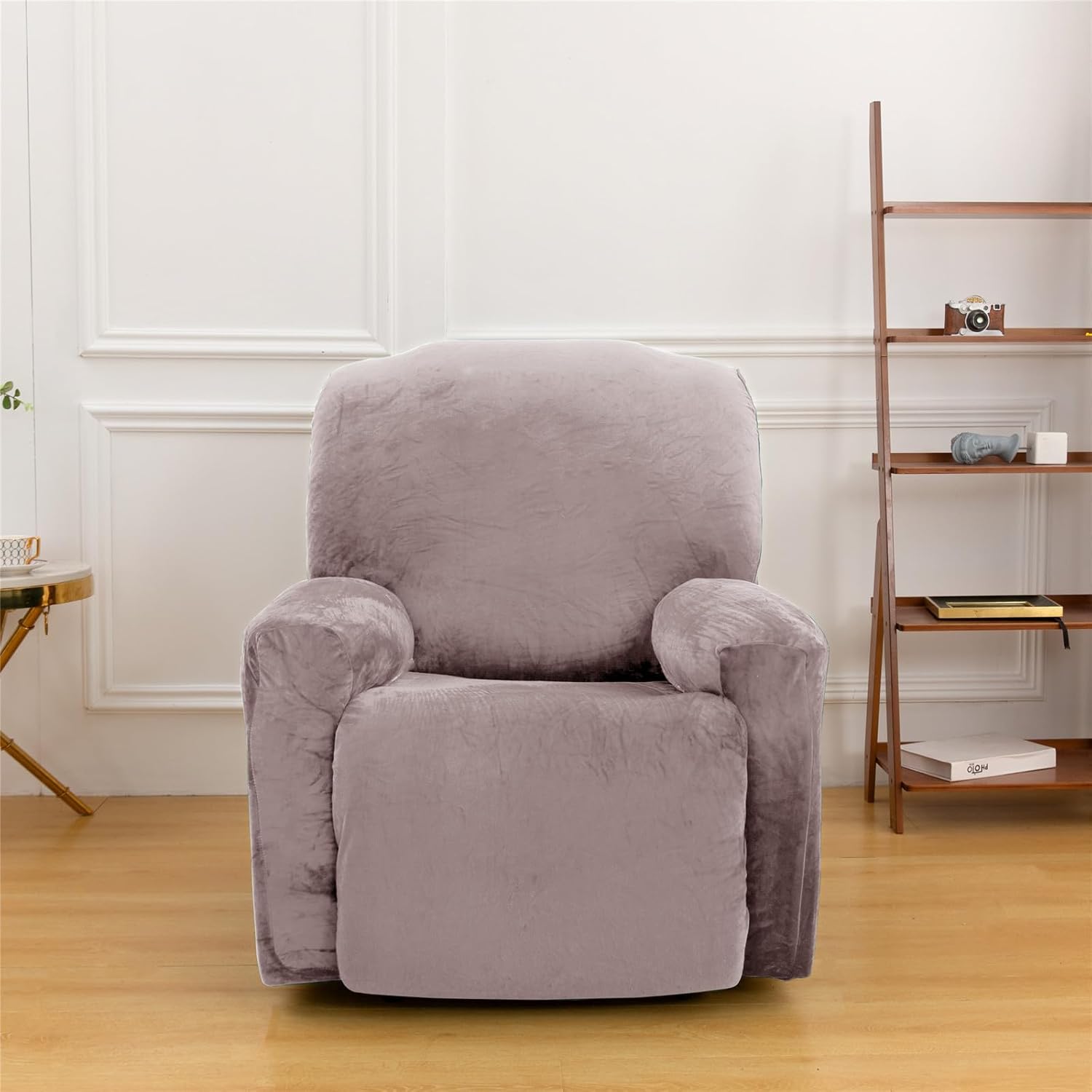 Recliner Slipcover, Velvet Stretch Reclining Chair Slipcovers 4-Pieces LazyBoy Covers Furniture Protector for Recliner with Pocket Sofa Couch Chair Cover (Haze Gray)