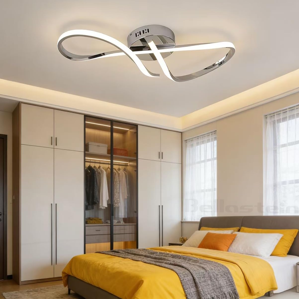 Bellastein Gold Modern LED Ceiling Lamp Dimmable with Remote Control Dining Room Pendant Lamp Creative Ceiling Lighting Modern Living Room Pendant Lights for Bedroom, Kitchen Lamps (Chrome, L80cm)