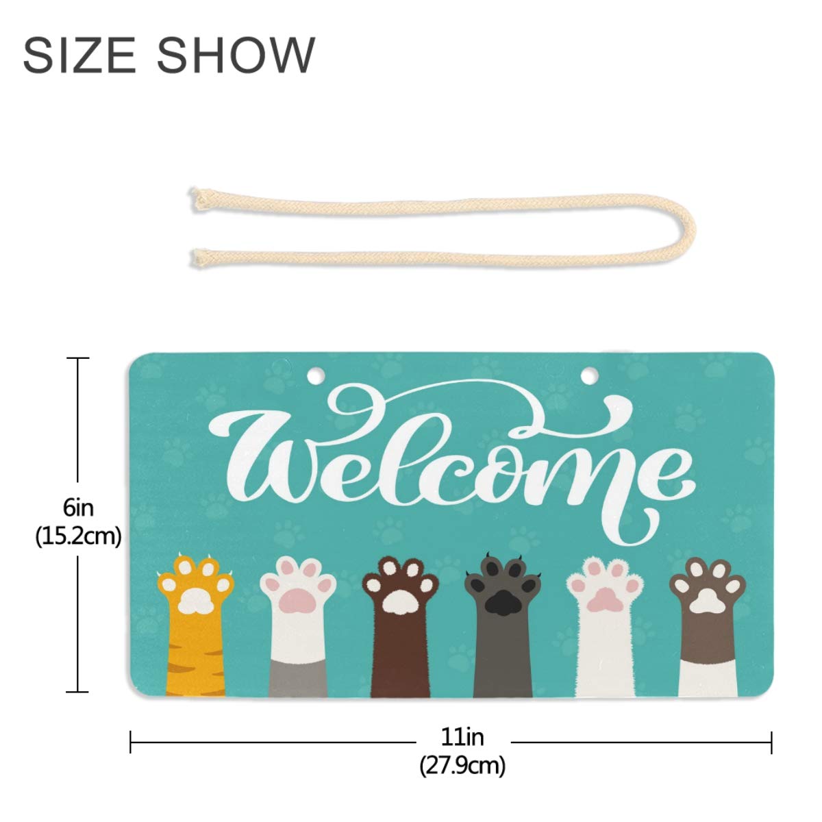 Vdsrup Cute Cat Paws Door Sign Plaque Kitty Kitten Footprint Welcome Wall Hanging Signs Front Door Decor Home Decorative Door Hanger for Bedroom Porch Yard 6