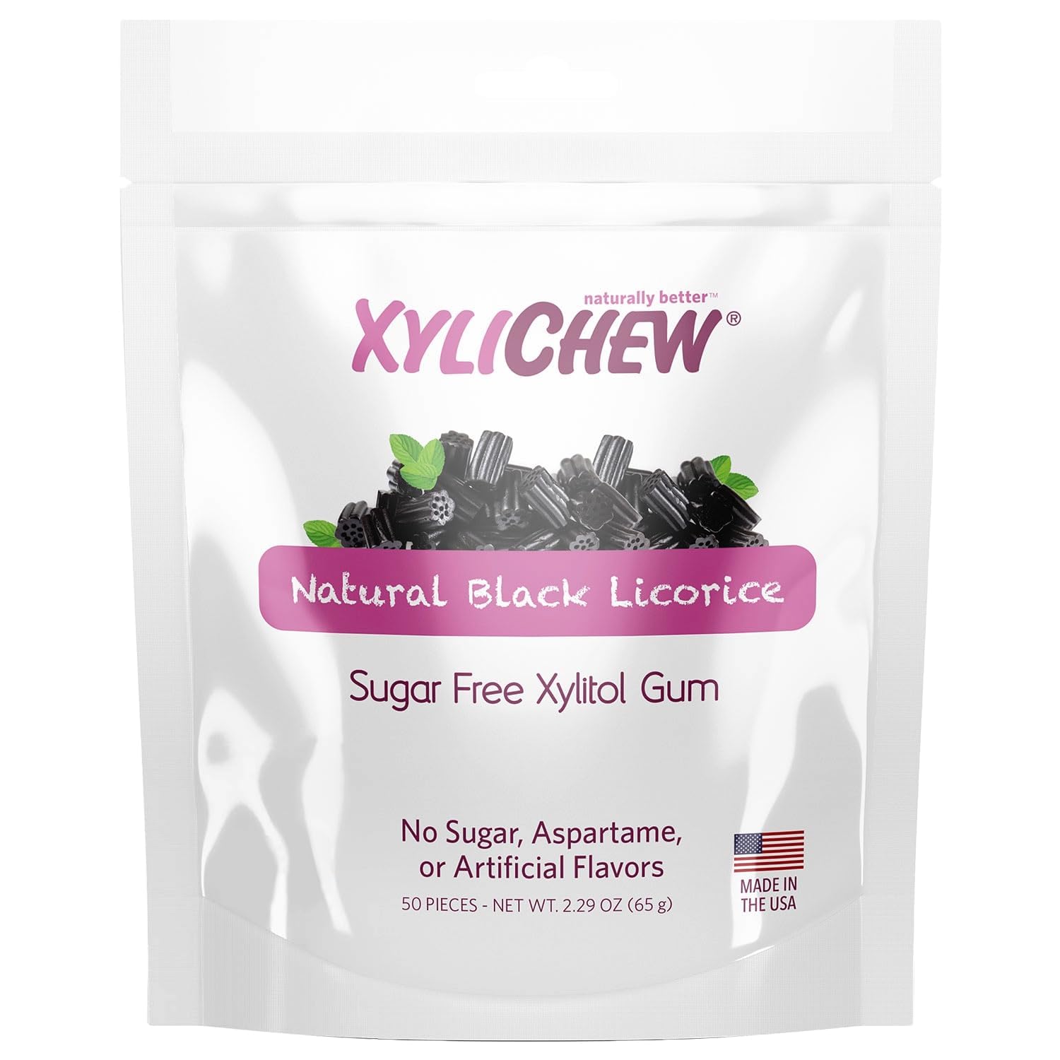 Xylitol Chewing Gum - Non GMO, Zero Aspartame, Gluten Free, Sugar Free Gum - Natural Oral Care, Relieves Bad Breath and Dry Mouth - Licorice, 50 Count