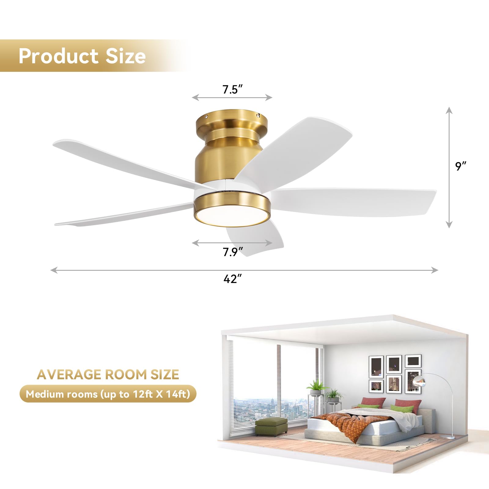 Sofucor Deckenventilator mit Beleuchtung, Leise Weiß Deckenventilator mit Licht, Fernbedienung, 5 Flügel, DC, Timer, 3 Farbtemperatur, 6 Geschwindigkeiten, Sommer Winterbetrieb