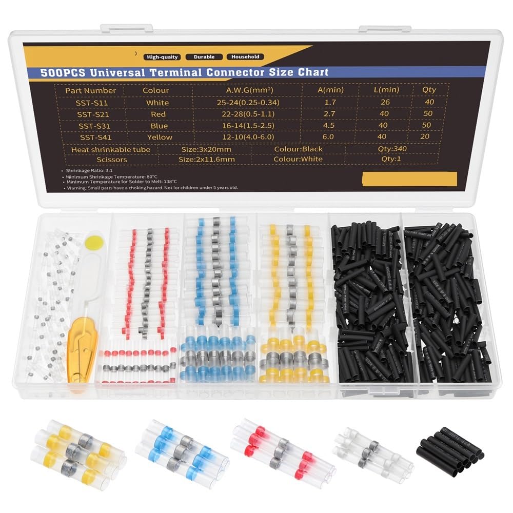 YLQUXEUV 500pcs Heat Solder Seal Wire Connectors Waterproof Sleeve Heat Shrink Tubings Kit Cable Terminal Tool Assortment Set