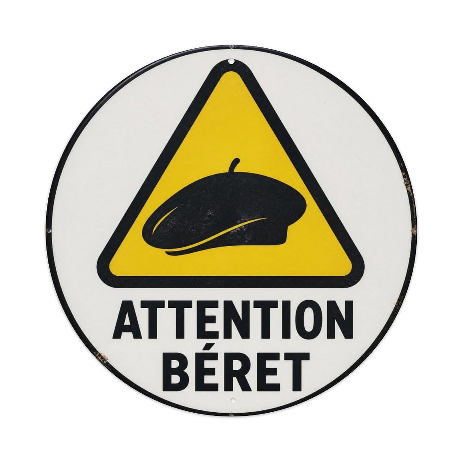 Olyhtr 8X8inch Classic Style Heritage Typography Beret Warning French Funny Rules Metal Tin Sign