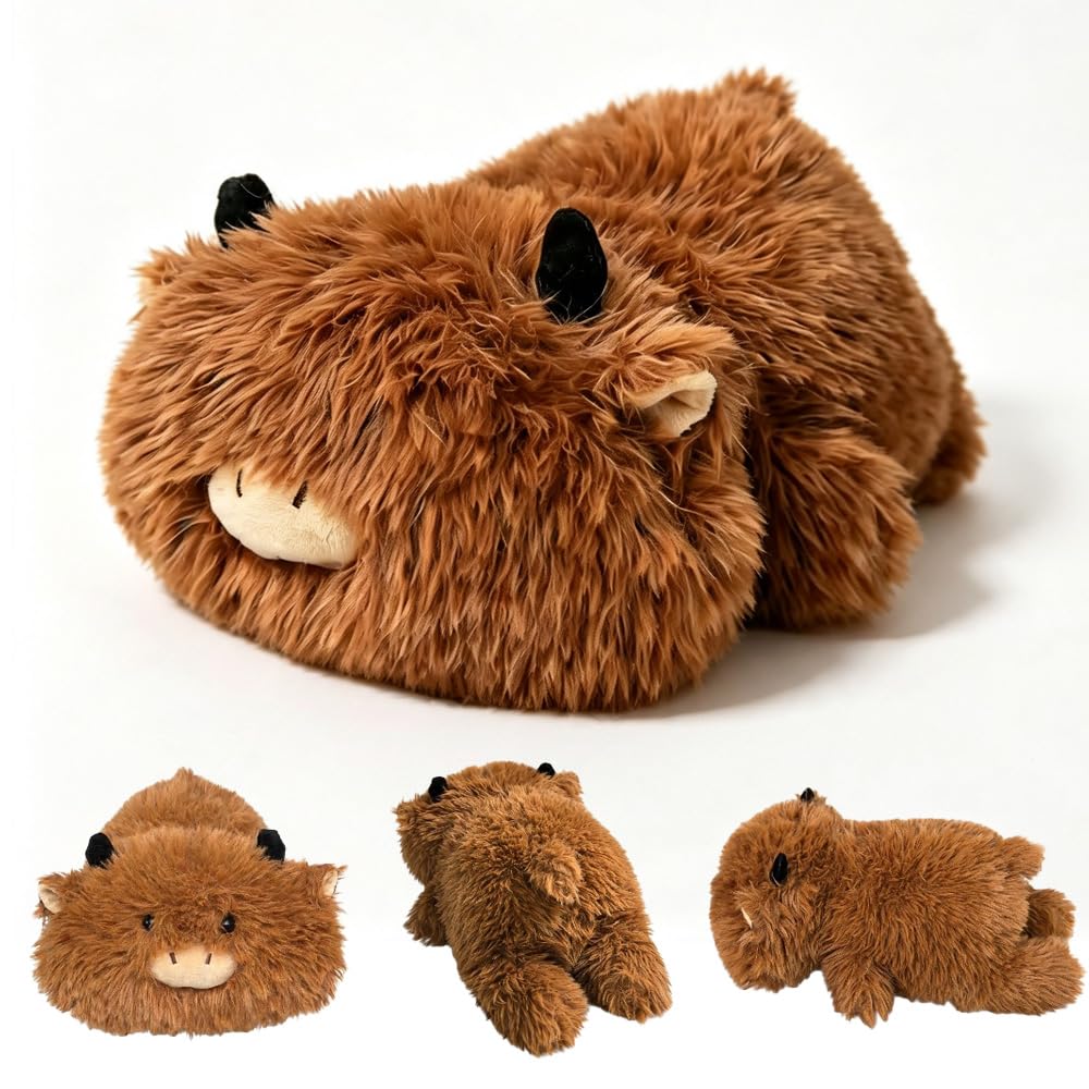 JYQOQH Weighted Highland Cow Plush Toy,17.72in Realistic Scottish Highlands Cows Teddy Kawaii Plushies,Soft Cuddly Toy,Highland Cow Gifts,Stuffed Animal for Farm Home Decor,Kids Birthday Gifts Brown