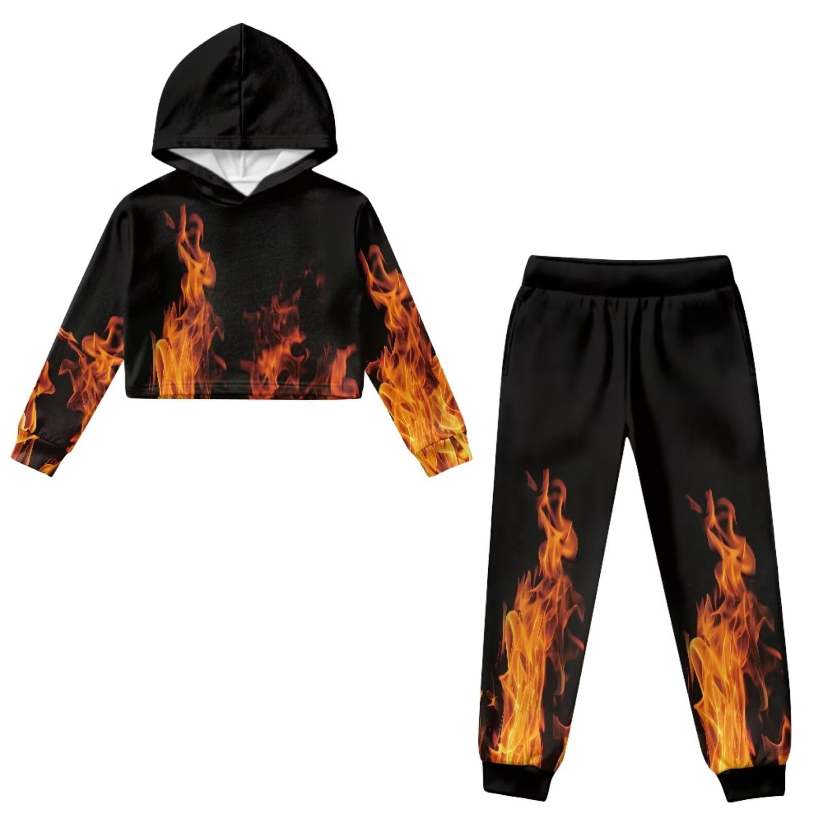 Sweatsuit für Mädchen im Alter von 4–13 Jahren, langärmelig, bauchfreies Oberteil, Kapuzen-Sweatshirt und Jogginghose für Kinder, Mädchen-Kleidungssets