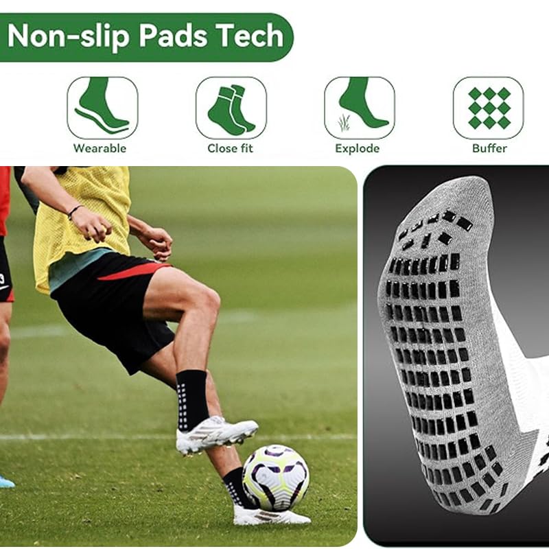 2 Set Anti-Slip Grip Soccer Socks with Shin Guard Sleeves, Sports Athletic Socks for Men Women4
