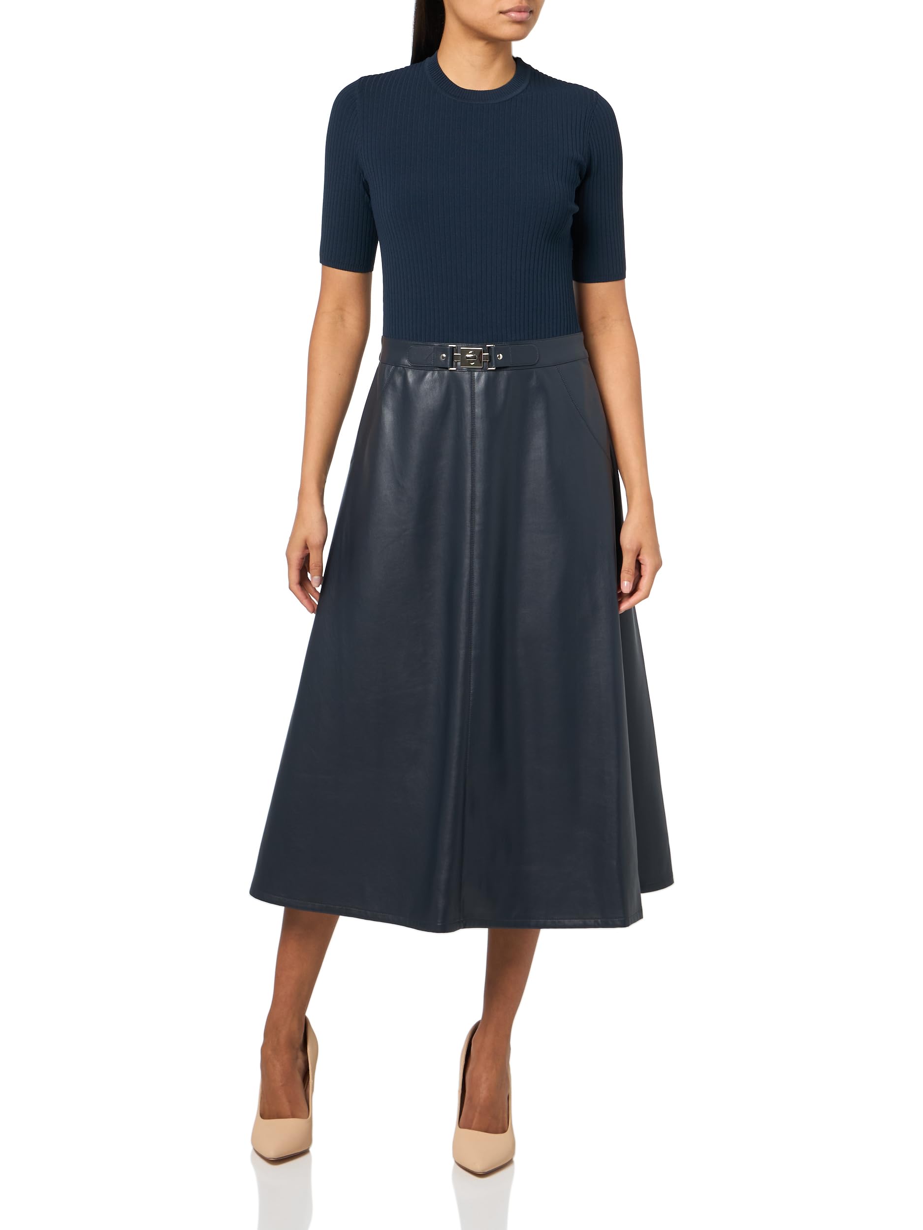 Shoshanna Womens Leather Knit Combo Angela Dress