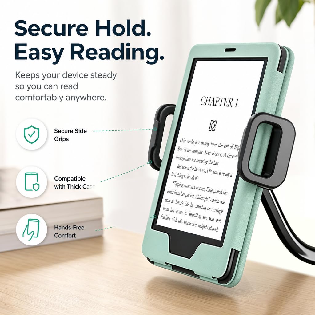 Kefotic Supporto per tablet a collo d'oca lungo per letto, funziona con custodia spessa, supporto per eReader compatibile con tutti i Kindle Paperwhite Colorsoft Scrible, braccio flessibile da