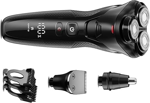 Maquinilla de afeitar eléctrica para hombres, recargable, impermeable, en seco y húmedo, inalámbrica, velocidades ajustables, con recortador de