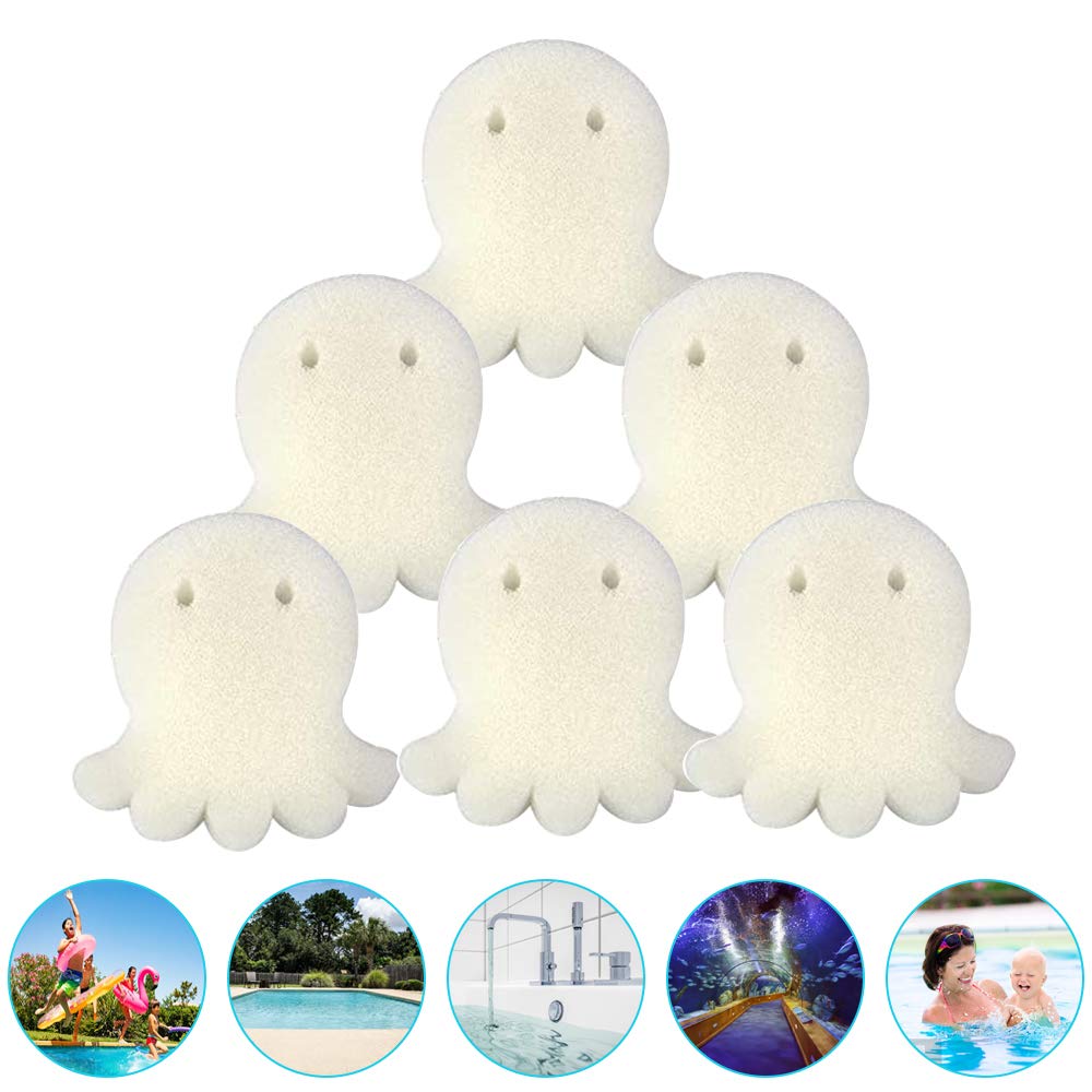 Replitel 6PCS Oil Absorbing Sponge, Octopus Shape White Scum Sponge for Swimming Pool Spa and Hot Tub Devours Scum, Slime & Grime