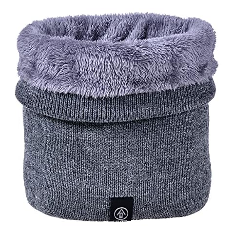 A-QMZL Winter Neck Warmer Fleece Scarf Thermal Knitted Snood Scarf Windproof and Dust Skiing Circle for mens women Thickening Double-Layer Fleece Lining Knit for Skating Skiing Hiking Cycling (grey) Cover