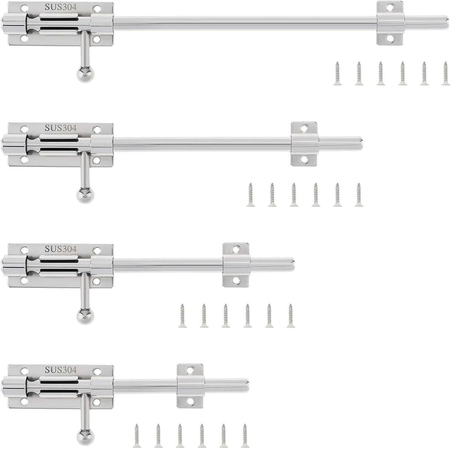 Slide Latch Lock 2Pcs 4/6/8/10/12 inch Heavy Duty Slide Door Lock with 8 mm Padlock Hole Thickened 10 304 Stainless Steel Barrel Bolt Latch(6 inch)