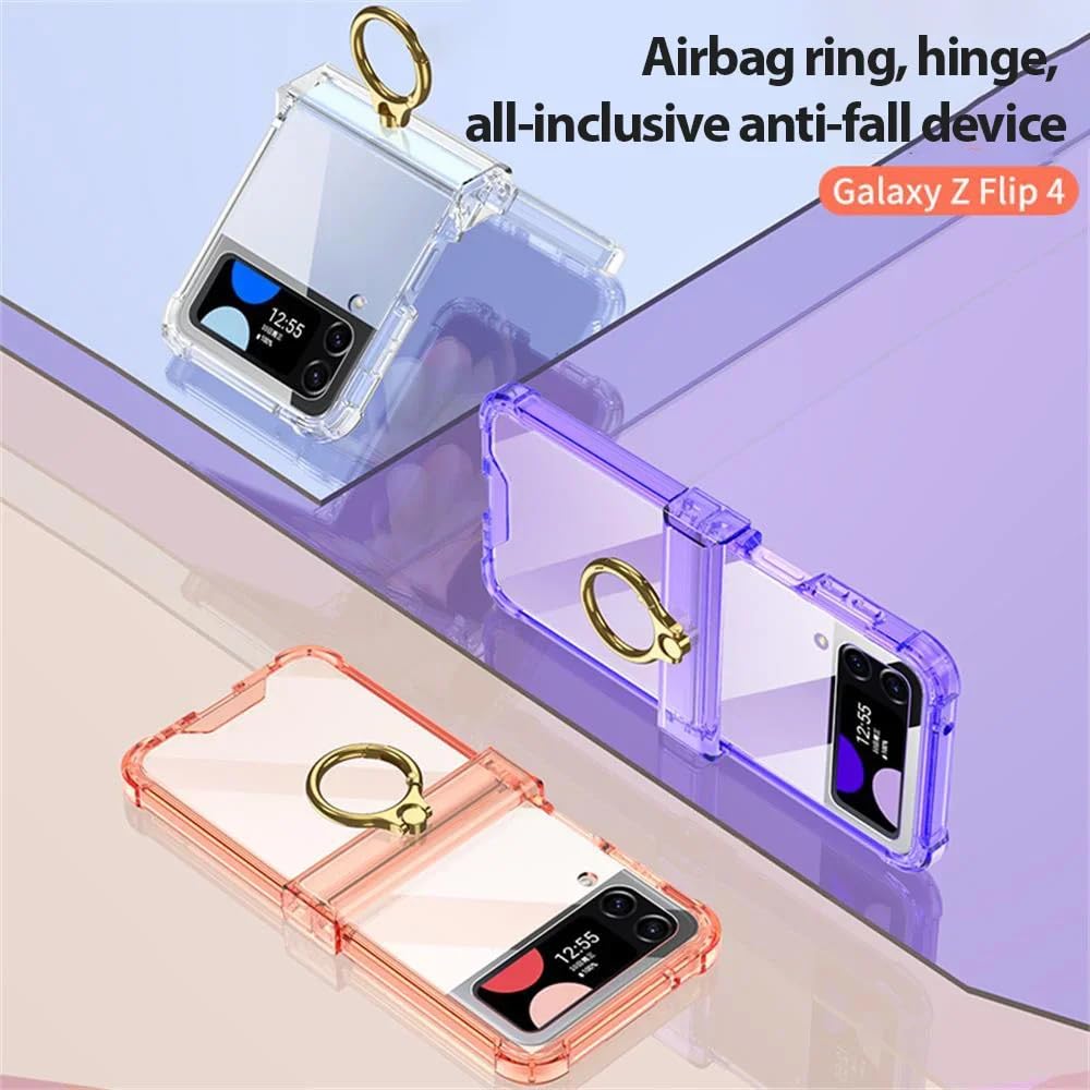 Supporto ad anello trasparente con cerniera pieghevole per Samsung Galaxy Z Flip 5 4 3 Custodia rigida in silicone a quattro angoli, nero, per Galaxy Z Flip 5