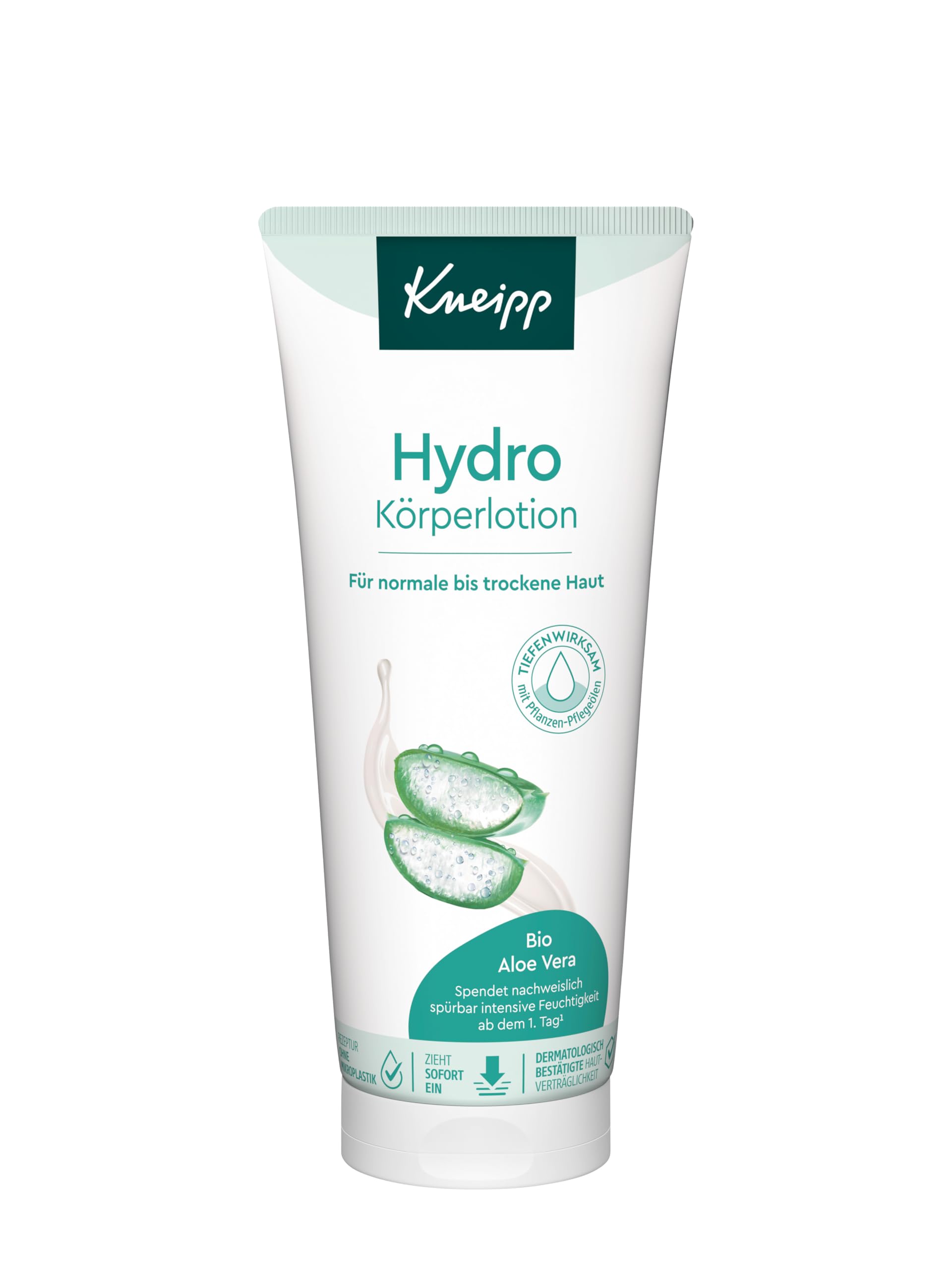 Kneipp Hydro Körperlotion - Bodylotion mit wertvollem Bio Aloe-Vera-Extrakt und feuchtigkeitsspendendem Panthenol - Für normale bis trockene Haut - Zieht schnell ein - 200ml