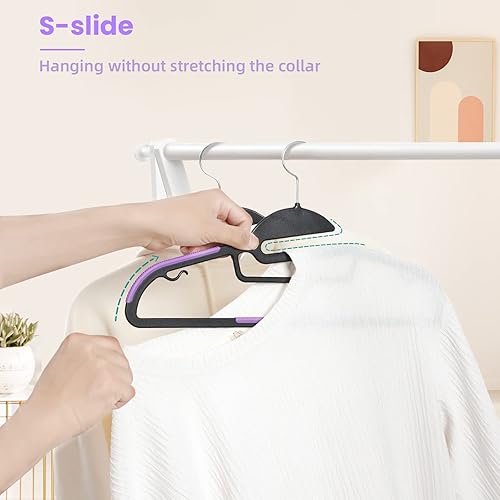 Vista 34 de BAGAIL Paquete de 50 perchas de plástico con diseño antideslizante, 0.2 pulgadas de grosor, gancho giratorio de 360°, organizador que ahorra espacio