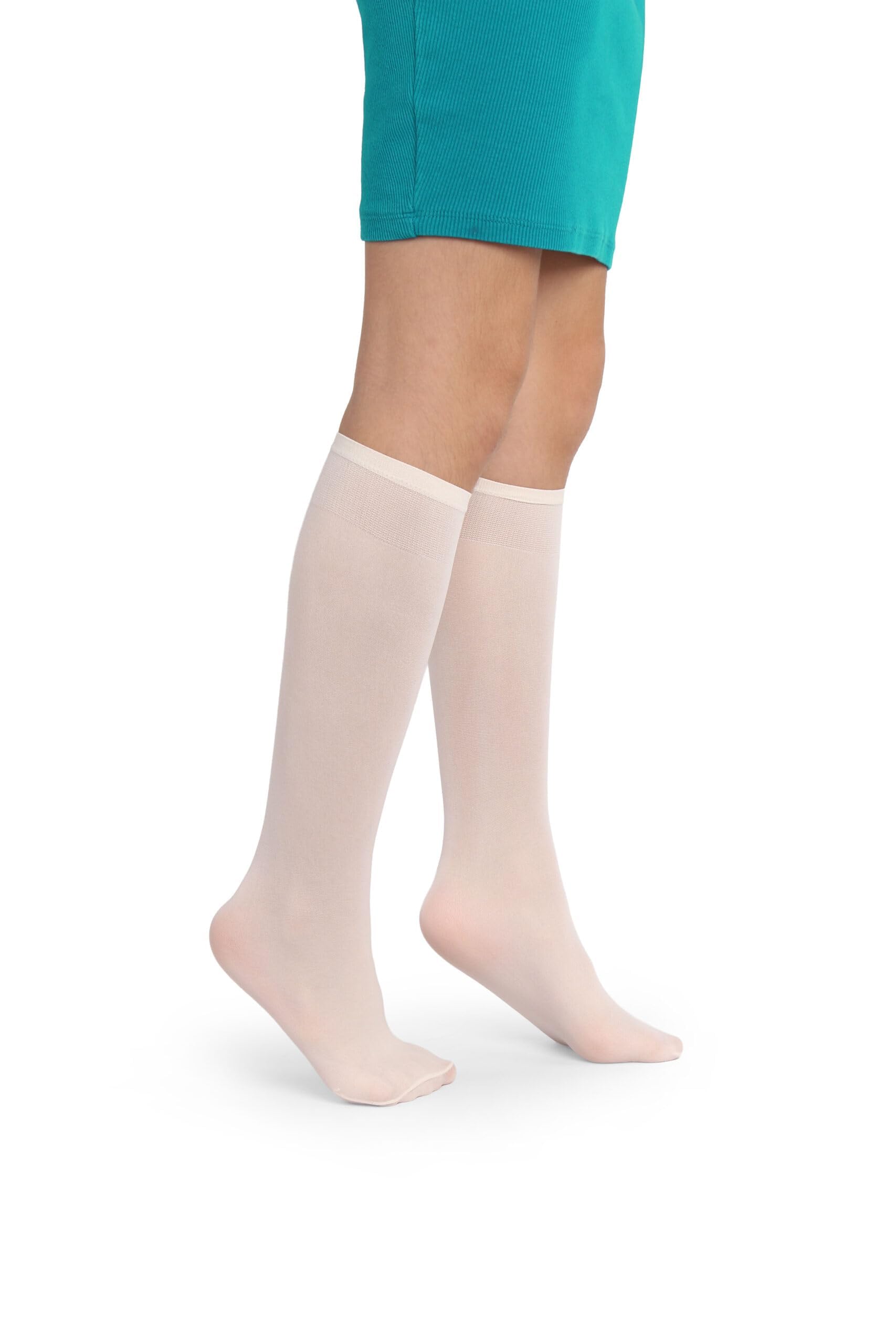 LORES Alma Medias hasta la rodilla para niña 40 DEN blancas, calcetines altos de microfibra opaca, suaves y elásticos con banda confort, ideales para colegio, uniforme y uso diario (talla 24–37) — view 5