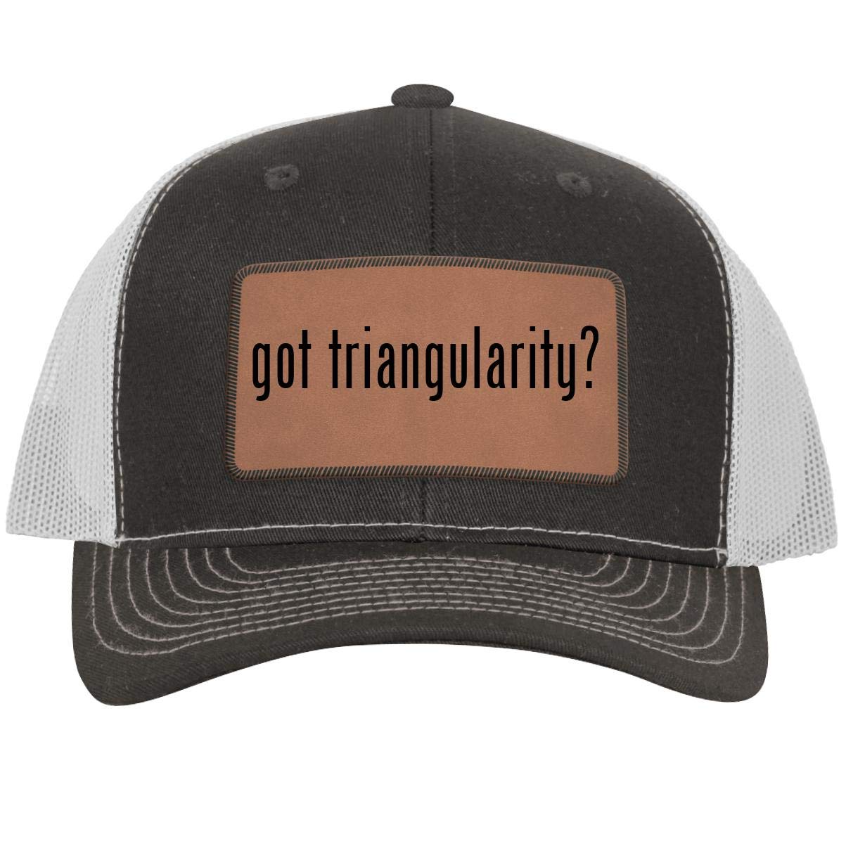 One Legging it Around got Triangularity? - Leather Dark Brown Patch Engraved Trucker Hat