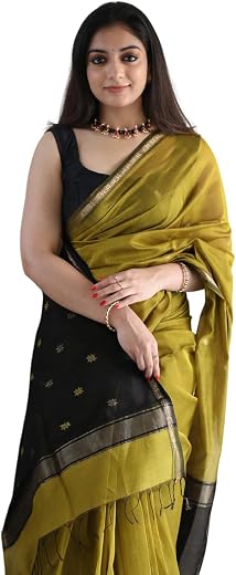 WILLFE Women's Cotton Soft Silk Sarees | Jamdani Cotton Saree With Attach Unstitched Blouse Piece