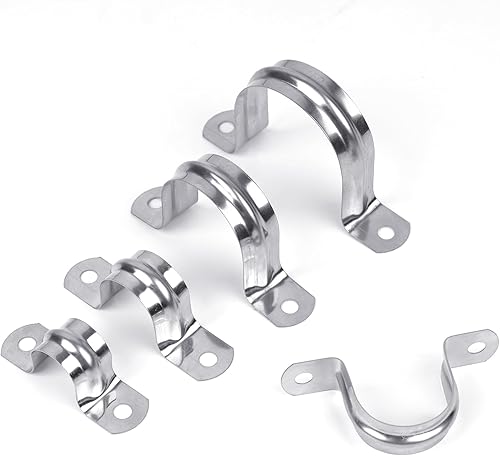 20 abrazaderas de conducto de acero inoxidable de 2 pulgadas, 2 agujeros para cable en U, clips de tensión de metal para fijación de tuberías en