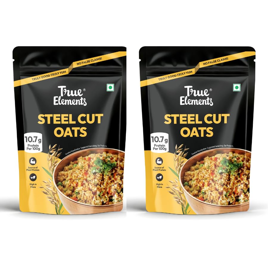 Image of True Elements Steel Cut Oats 500 g*2 - Diabetic Friendly | High in Protein and Fiber | Gluten Free Oats | Healthy Breakfast Cereals