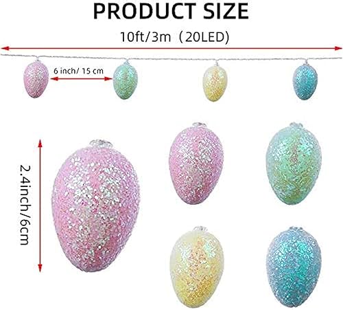Miniatura 2 de NJN Guirnalda de luces de huevos de Pascua, funciona con pilas, 10 pies, 20 luces LED para decoración de Pascua, fiesta, hogar, decoración de jardín