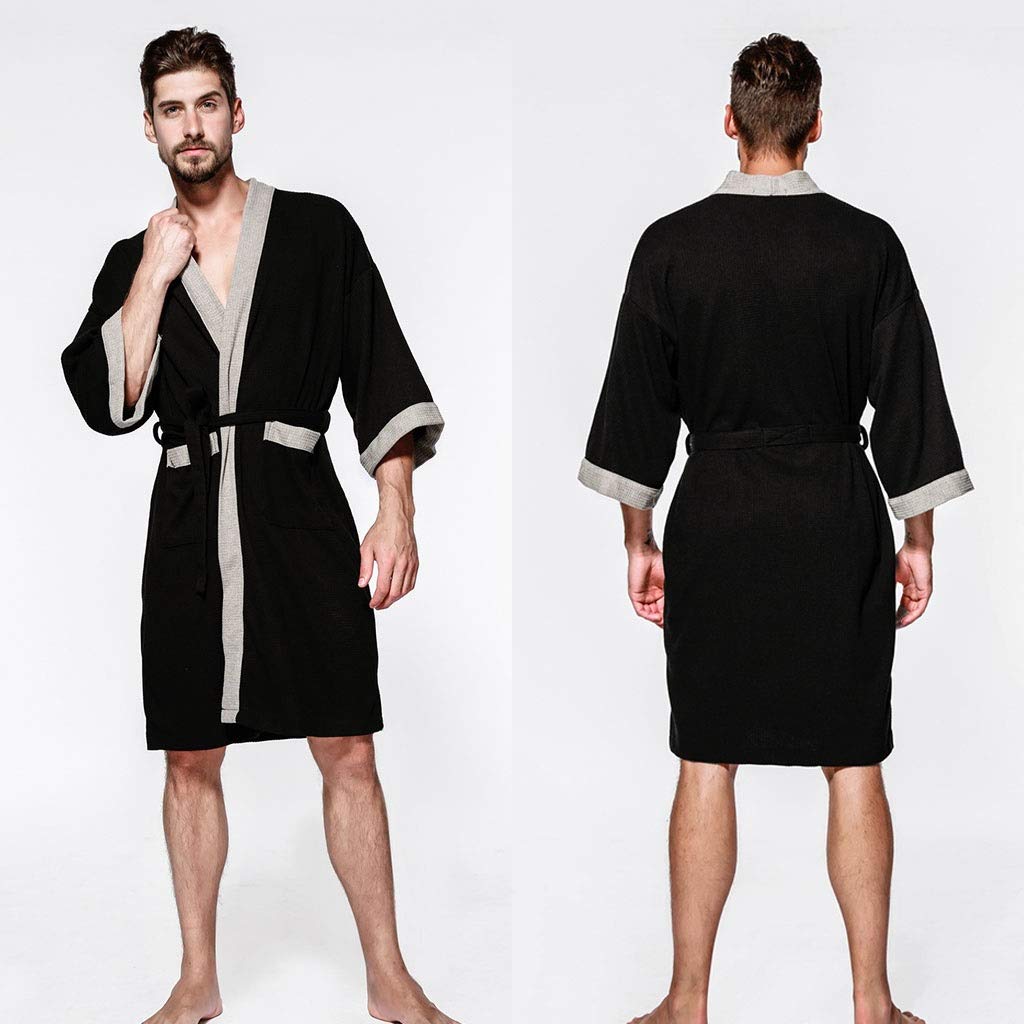 Accappatoio Vestaglia Uomo Accappatoio in Cotone Leggero, Uomo Kimono Accappatoio, Indumenti da Notte Loungewear Asciugamano Lungo Mens Hotel Spa Bagno Pigiama
