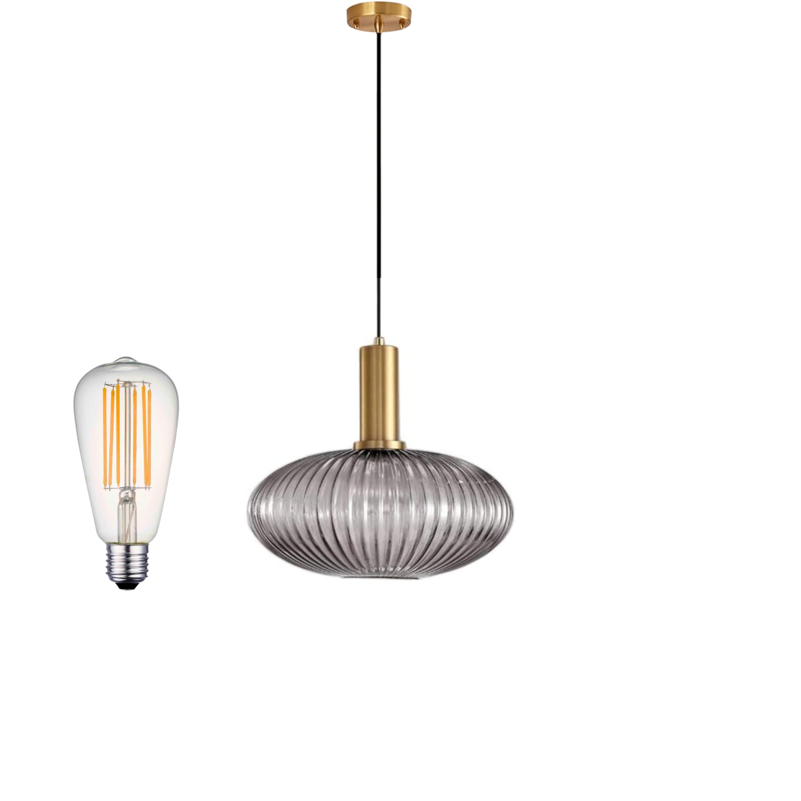 MOSSODOR Modern Pendant Light Fixtures Strip Glass Lamp Shade Vintage - Include E27 Bulb - Hanging Lamp Ceiling for Kitchen Living Room (Smokey, Cylinder (30cm)