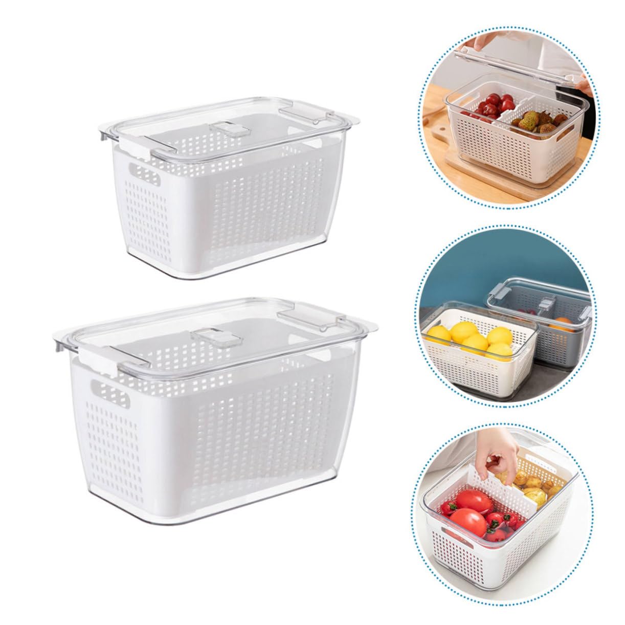 BESTonZON 2pezzi Contenitori Frigorifero Con Scolapasta Doppio Per Frutta e Verdura Scatola Alimentare e Resistente Al Freddo e Organizzazione Facile e Pratica Per Cucina e Frigorifero