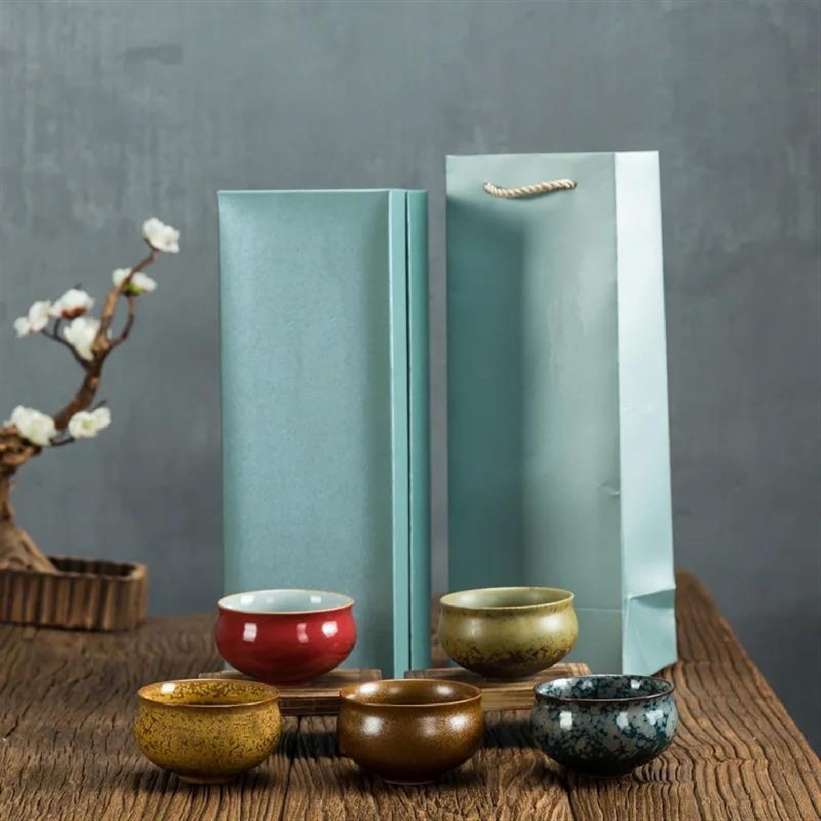 Teeservices Grobe Keramik Fünf-Elemente-Tassen Keramik-Teetassen-Set Kung-Fu-Teeservice Kiln-Transformations-Teetasse Retro-chinesische Teeschale Geschenkbox Reise-Teeservice