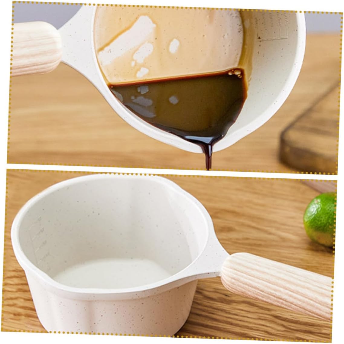 Xmas Wooden Handle Milk Pot 250ml Aluminum Alloy Pouring Sauce