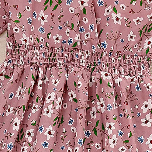 Vestido infantil para meninas, manga curta, estampa de flores, gola V, vestido de verão, praia, fest