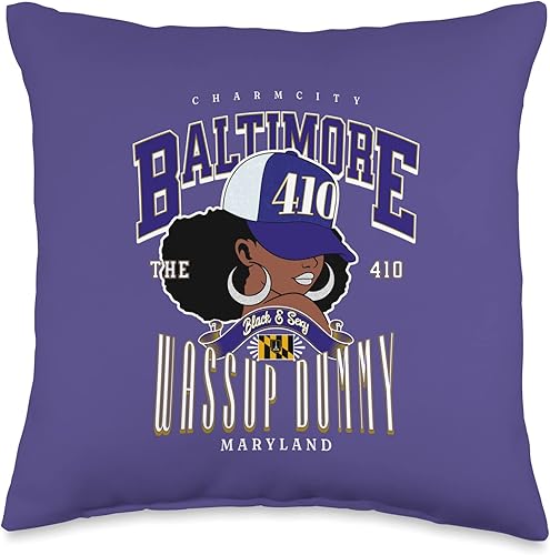 Around the Way Girls Baltimore Area Code 410 410 Area Code Baltimore Maryland Flag Blaq Girl Bmore Pride Throw Pillow, 16x16, Multicolor