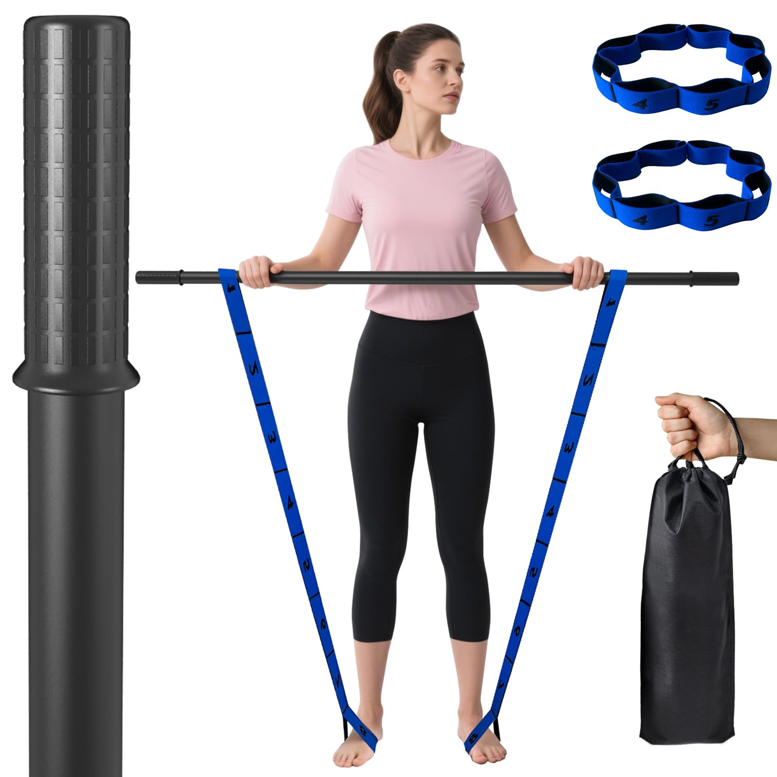 Yoga Stick, 5-Foot Exercise Stick, 3-in-1 Stretching Stick kit, Comes with Balance bar, Yoga Exercise Instructions, and Elastic Band kit, Suitable for Relaxation, Balance, and Physical Therapy.