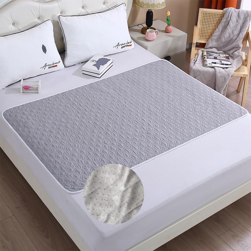 Hearda 2 Pièce Alèses de Lit Absorbantes, Couleur Unie Grand Alèses Réutilisable pour Incontinence Adultes Enfants Protège Matelas Imperméable, Lavable Coussins de Chaise (Gris Clair,200x230cm)