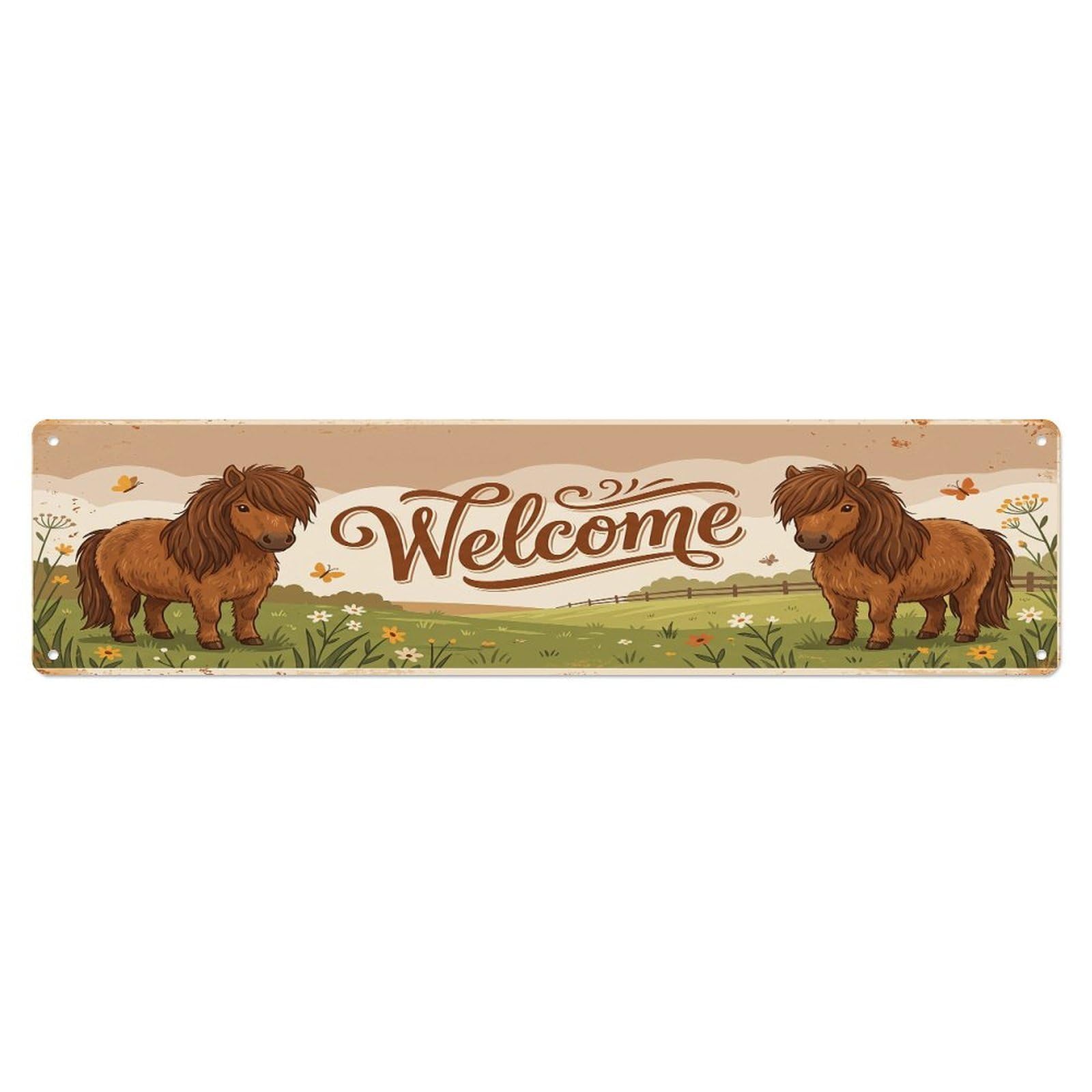 Cxhjca 4X16inch(10X40cm) Vintage Welcome Shetland Pony Metal Tin Sign
