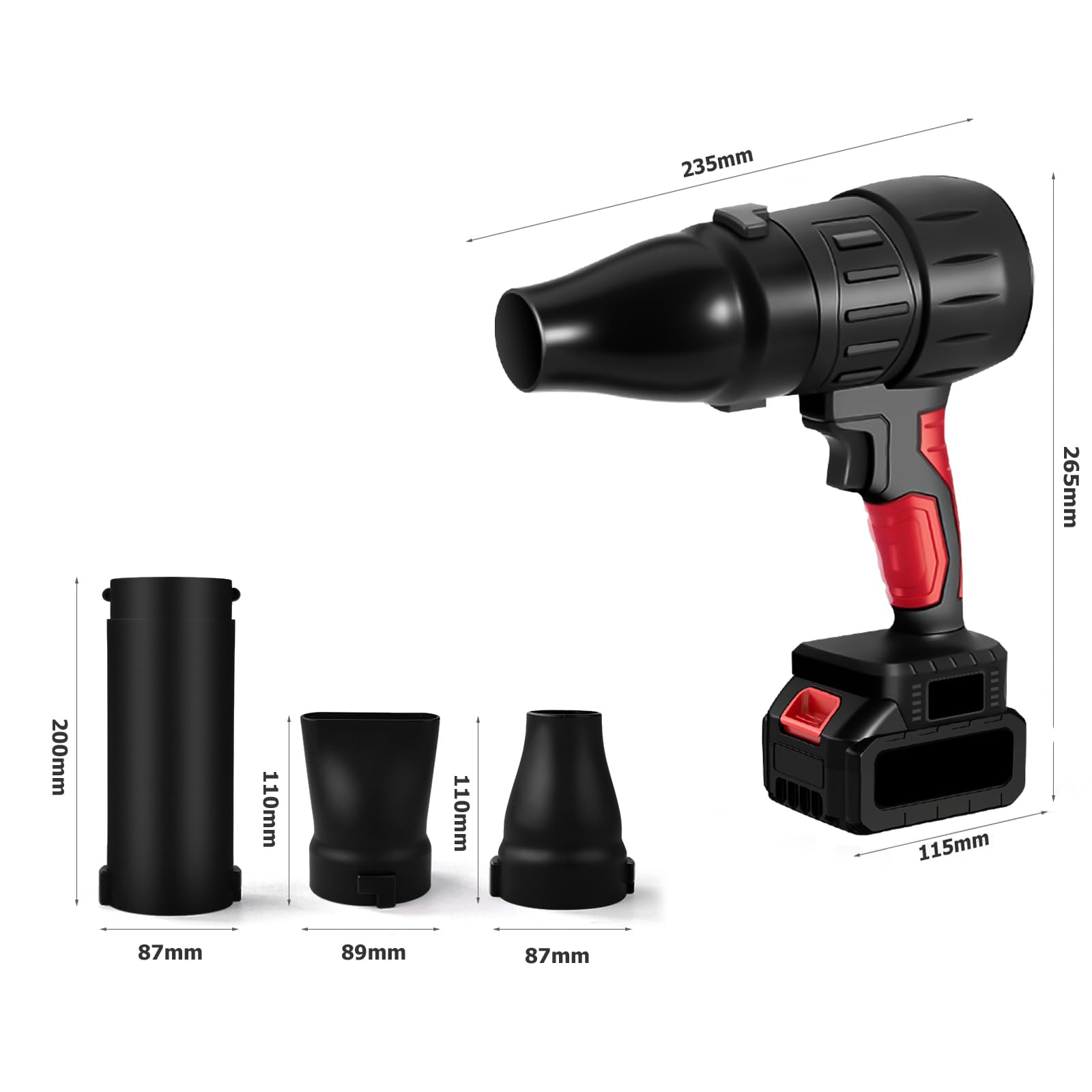 Portatile Soffiatore A Batteria Potente For Foglie, 800W 35000RPM Turbo Soffiatore Foglie Elettrico Senza Fili Con 21V 1300mAh Batterie, 3 Ugelli, Mini Soffiatori Per Foglie, Neve, Polvere E Detriti