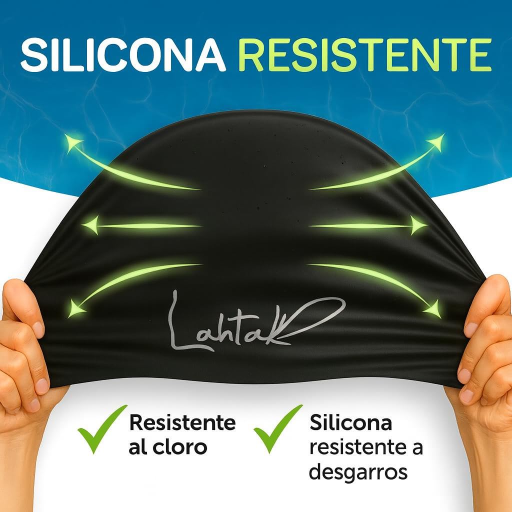 Lahtak Gorro Piscina - Gorro Natación Mujer y Hombre - Gorro Natación Pelo Largo y Dreadlocks - Gorro de Baño Silicona Extra Grande XL y L - Gorros de Piscina Impermeables Infantil y Adultos