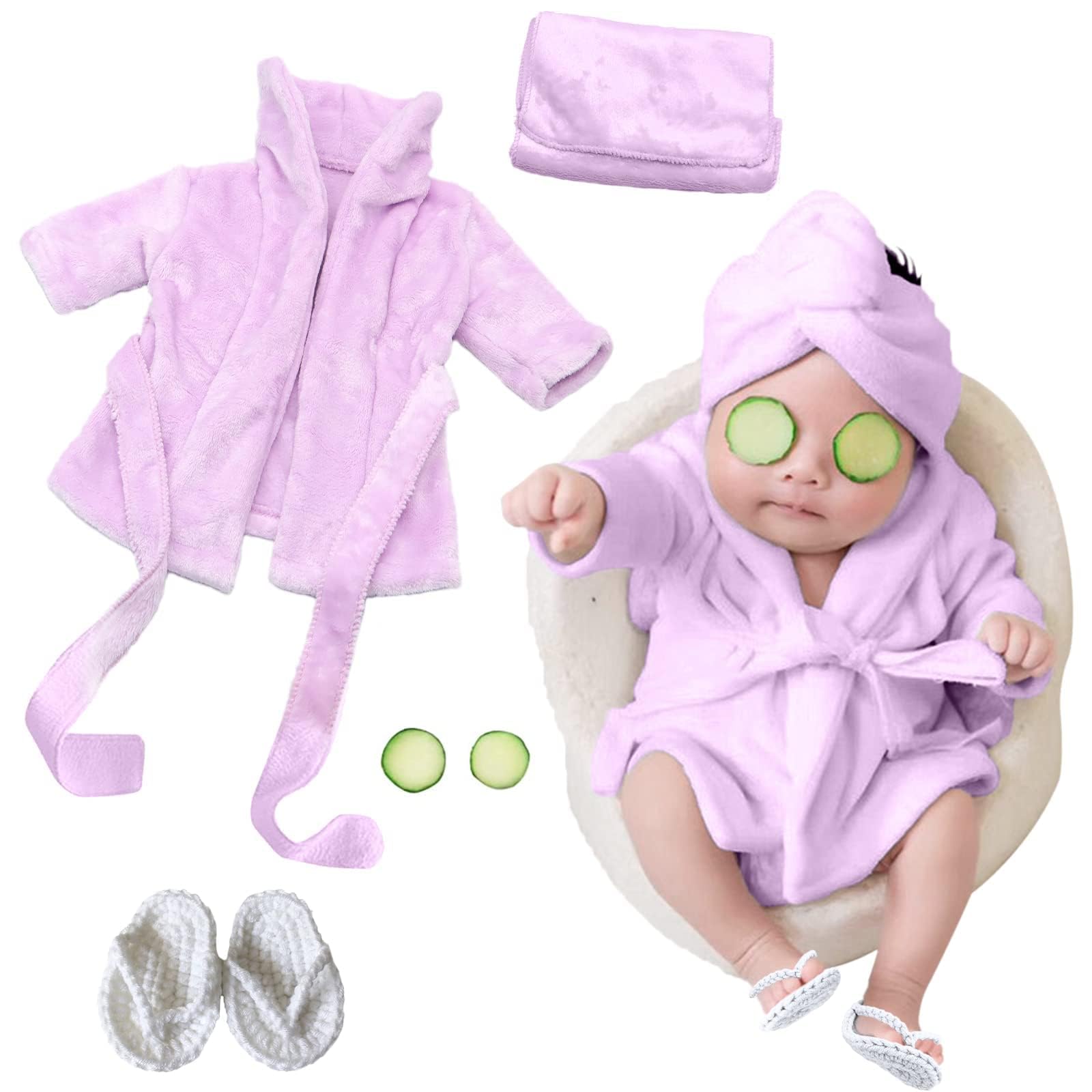 Neonato Fotografia Puntelli, Viola Vestiti Baby Photoshoot, Costume Neonato Telo da Bagno Vestito con Pantofole e Cetriolo, Prop Outfit per 0-3 mesi (Viola)