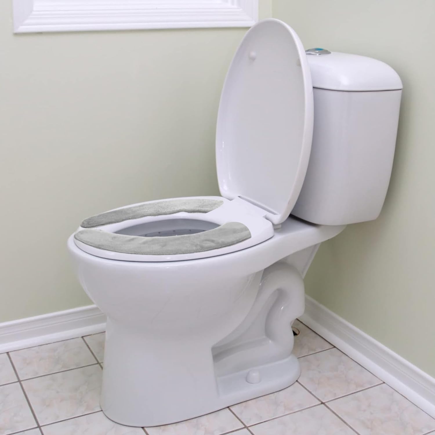 FIBOUND 2 Housses De Siège De Toilette Chauffantes – Flanelle + Mémoire De Forme, Adhésives, Lavables, Confort Toutes Saisons (Gris)